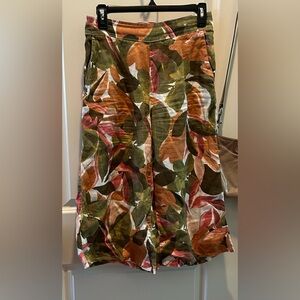 TAHARI Linen Cropped Wide leg Tropical print Pants S